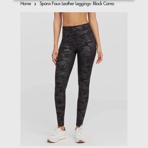 Spanx Faux Leather Leggings Black Camo Leggings Black Metallic Camo Leggings
